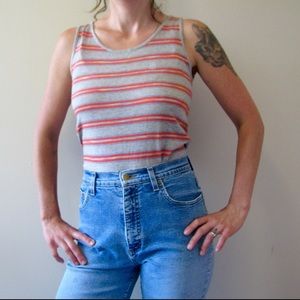 Vintage 70s Pierre Cardin Paper Thin Striped T-Shirt Tank Top S or MED
